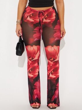 Red Floral Mesh Pants